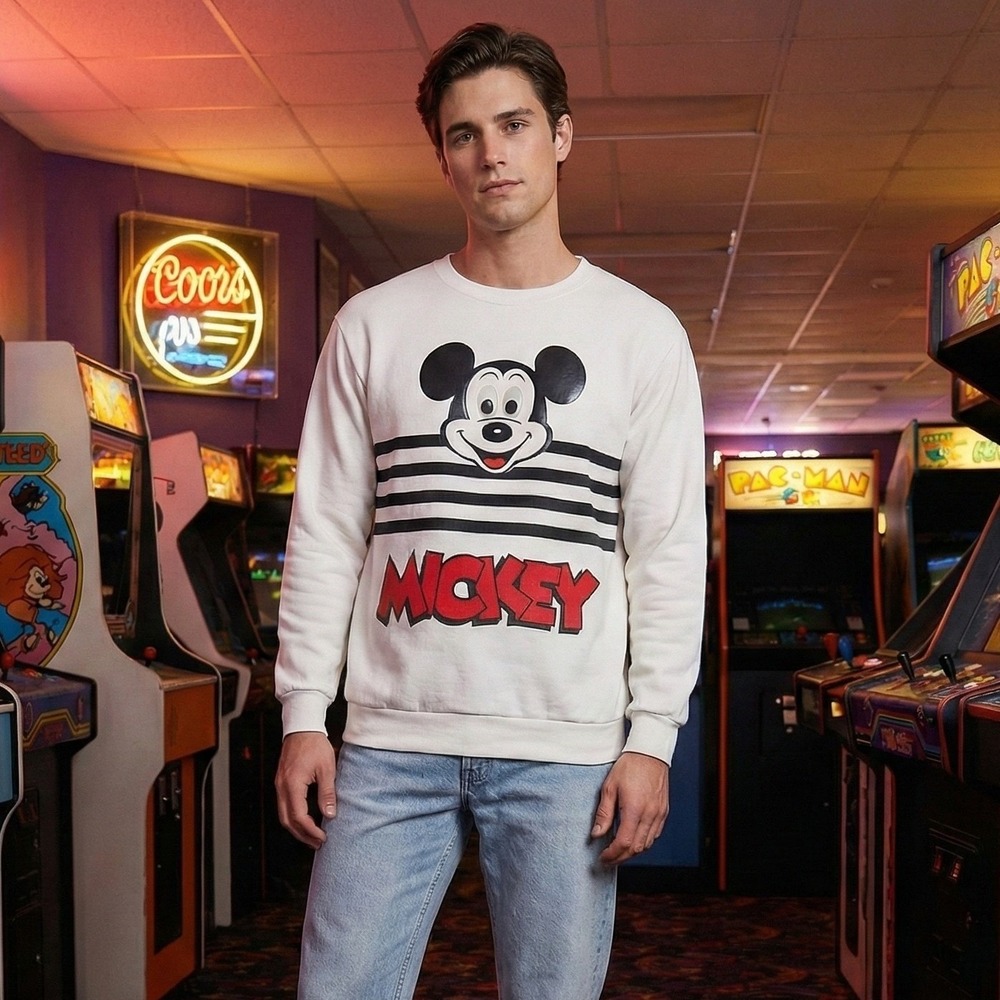 Vintage 90s‎ Disneyland Mickey Mouse Sweater Crewneck 3D Eyes Small Cotton Rare